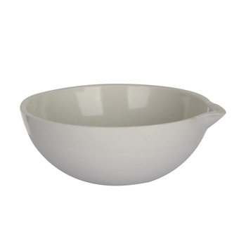 Tangshan porcelain evaporating dish with handle, round bottom and flat bottom