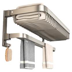 Space Aluminum Bathroom Wall-Mounted Towel Rack Storage, No-Drill Toilet Shelf, Bath Towel Rack, Washroom