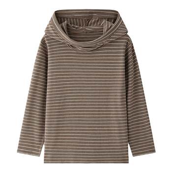 Shrimp paste hemp three-color cashmere striped hooded bottoming shirt