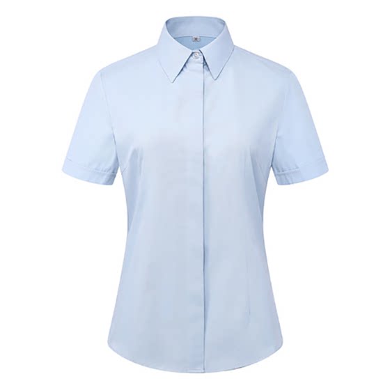 Ms. Bao You's short sleeved shirt, light pink professional attire, work clothes, interview interview, long sleeved white shirt, twill pattern