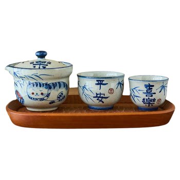 Taomeiji one pot and two cups hand-painted cat travel tea set
