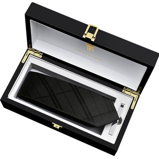 色顿保罗领带男正装商务西装手打免打拉链式结婚新郎黑色高档礼盒