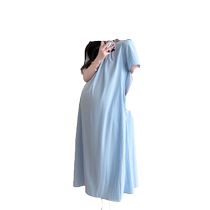 Maternity wear 2024 new French style fresh and sweet belly-covering mid-length dress summer high-end maternity dress