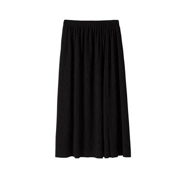 SIXI Spring and Summer Black Draped Pit Skirt Women's Loose and Slim Slit Mid-Length Skirt Pencil Skirt