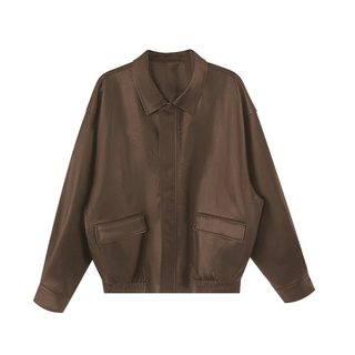 American retro short brown leather jacket