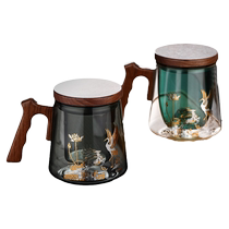 High temperature resistant high boron silicon wood brings anti-burn glass cup high face value with lid home office drinking tea cup with filter water cup