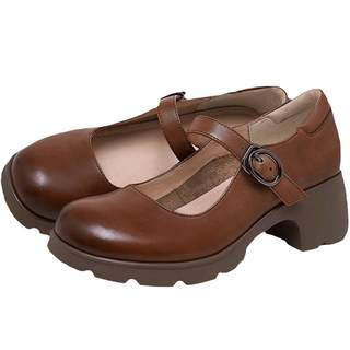 Camel comfortable genuine leather thick heel commuting shoes for women