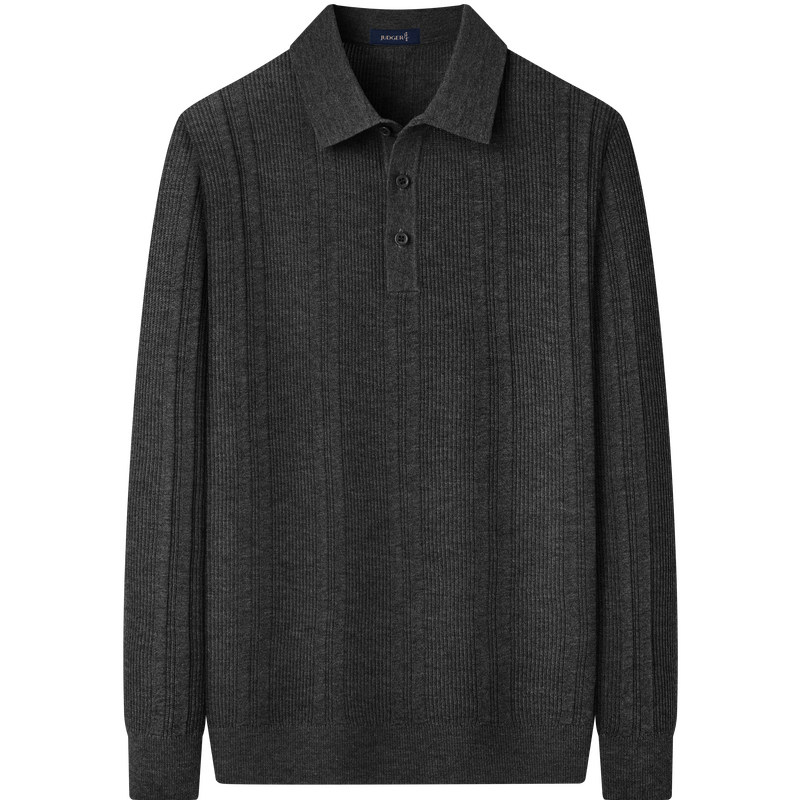 Zhuangji men's knitted POLO shirt long-sleeved 2026 spring new style retro pit strip T-shirt
