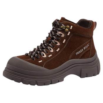 Camel women's shoes 2025 autumn new thick-soled high-top shoes women's outdoor hiking shoes casual warm camel martin boots