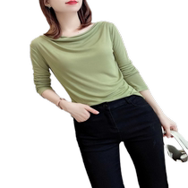 Elegant and elegant swung collar long-sleeved bottoming shirt for women in spring and autumn thin style with one-line collar top slimming knitted sweater
