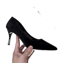 French sense of luxury ~ black suede high heels womens stiletto etiquette shoes 5cm versatile pointed toe shoes formal work shoes