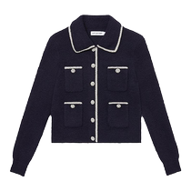 self-portrait 2023 autumn and winter navy blue lazy elegant furry knitted lapel long-sleeved coat cardigan