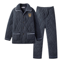 Warm pajamas for men three-layer quilted and velvet thickened 2023 new mens coral velvet home wear set winter