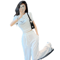 This years popular casual and fashionable age-reducing sports suit for women 2024 new summer wide-leg pants two-piece set