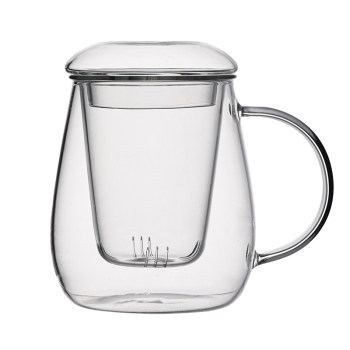 ຈອກຊາດອກໄມ້ borosilicate ສູງທີ່ມີຄວາມຕ້ານທານອຸນຫະພູມສູງການແຍກນ້ໍາຊາທີ່ມີຝາປິດ
