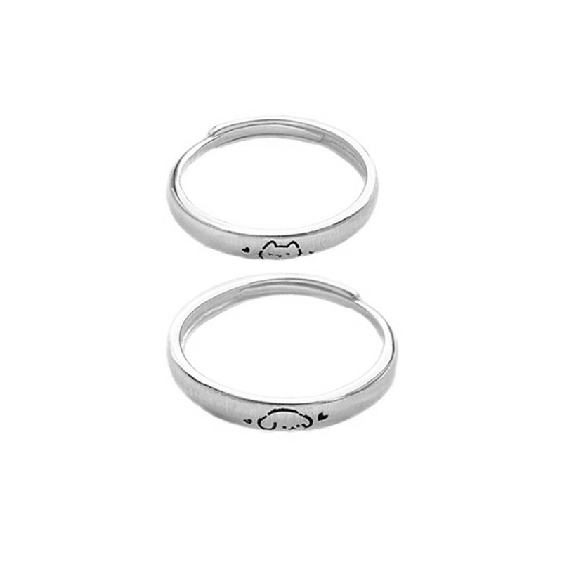 HANXINS999 pure silver brushed cat and dog couple ring