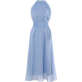 从那以后挂脖连衣裙蓝色伴娘长裙高级感穿搭法式小裙子轻礼服裙女