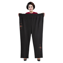 Middle-aged and elderly mothers casual pants womens summer thin fat plus size plus size high waist elastic granny long pants