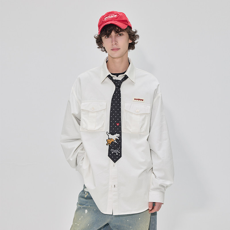 Han Ruizhe's same style GUUKA white college shirt, men's pure cotton long-sleeved shirt, heart-shaped physical sun protection jacket for women