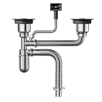 Kitchen sink drain pipe accessories stainless steel double-slot sink sink drain pipe anti-odor drain set