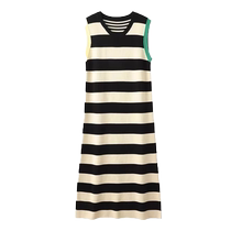 Maternity wear summer striped knitted vest dress 2024 new design tassel slim sleeveless T-shirt dress