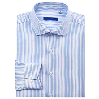 蓝白细条纹开领衬衫长袖春夏款商务正装潮胶联免烫纯棉男衬衣内搭