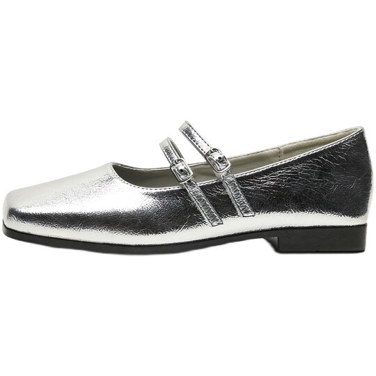 Silver Mary Jane Shoes Women's Flat Shoes
