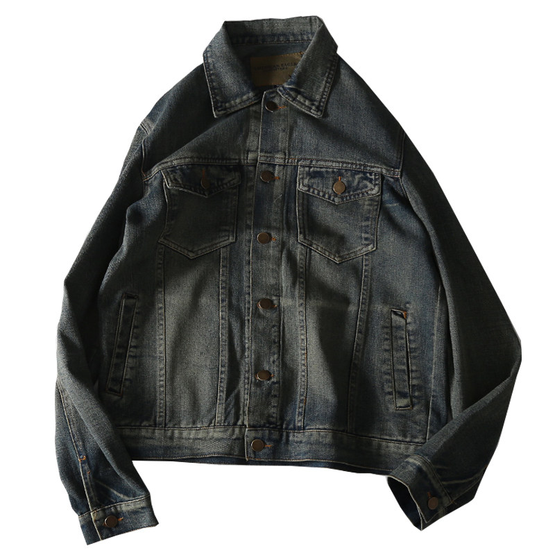 Spring and Autumn Lapel Distressed Denim Jacket