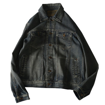 Spring and autumn lapel distressed denim jacket