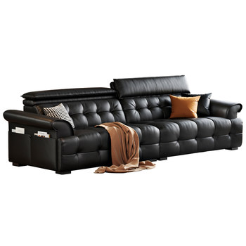 Lawrence leather sofa living room 2025 new style adjustable italian minimalist black large apartment straight-row sofa Lawrence leather sofa living room 2025 new style adjustable italian minimalist black large apartment straight-row sofa