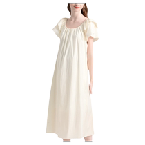 Pregnant woman lotus leaf sleeve dress summer style 2024 new summer large size loose French gentle style pure cotton long skirt for women
