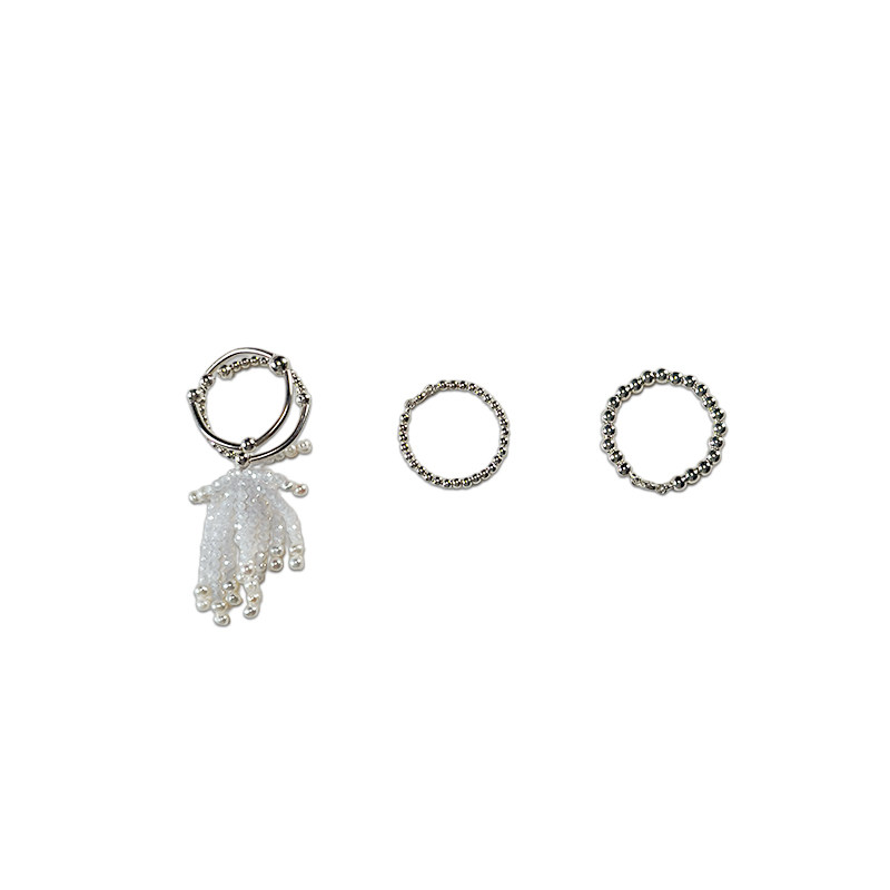 Quan series white crystal pearl S925 open ring