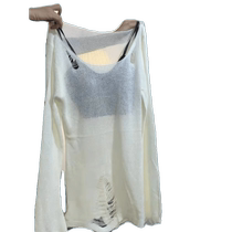 Summer hollow hole sunscreen blouse for women thin one-shoulder long-sleeved T-shirt hot girl pure desire suspender top