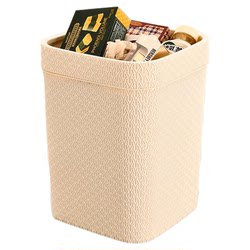 Simple Household Trash Can, Solid Color Plastic Cleaning Bin, Rattan-Like Woven Sanitary Bin, Large Capacity Square Storage Bin