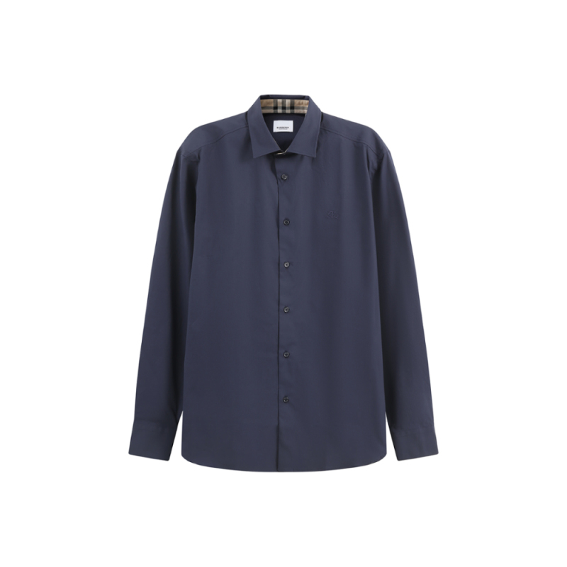 Burberry/博柏利 翻领 棉质 单排扣 长袖衬衫 男款 蓝色