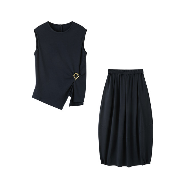 XWI Xinwei Travel Vacation Style Sleeveless Suit Women's 2026 Summer T-shirt Button Design Floral Skirt Set two-piece