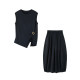 XWI Xinwei Travel Vacation Style Sleeveless Suit Women's 2026 Summer T-shirt Button Design Floral Skirt Set two-piece