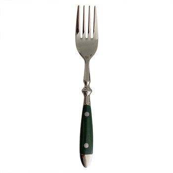 18-10 material dark green handle two nails, knife, forks and spoons