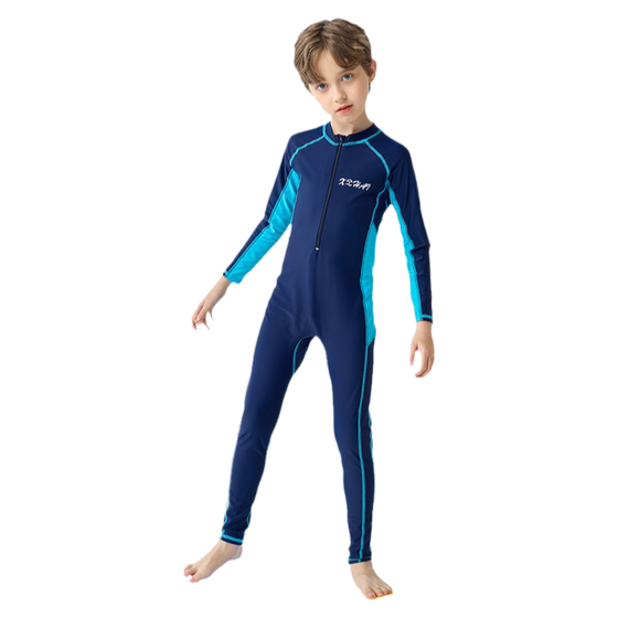 Children's conjoined swimsuit boys long -sleeved trousers sunscreen conservative junior high school children student youth 1012 years old