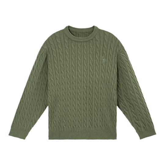 Lujiamen new loose large size heavy green sweater autumn and winter men's fitness trendy sports casual sweater