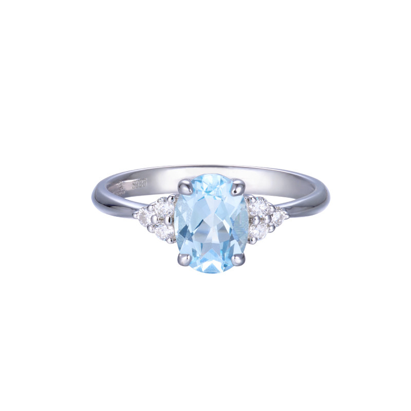 Natural aquamarine, glue-free, dye-free cultured diamond S925 silver plated 18k gold jewelry-grade jewelry ring
