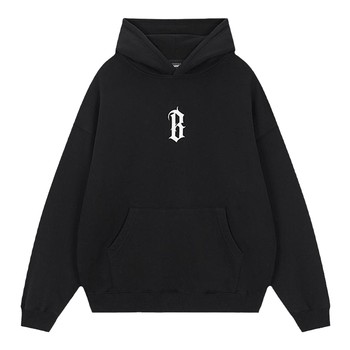 BONELESS ພື້ນຖານ B-shaped ກາວພິມ velvet hoodie ພາກຮຽນ spring heavy hooded sweatshirt ສໍາລັບຜູ້ຊາຍ