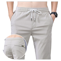 Summer mens trousers loose straight casual pants thin comfortable and quick-drying trousers elastic slim fit ice silk harem pants