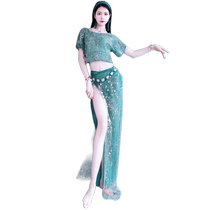 2024 New Belly Dance Wear Practice Wear Lake Blue Sequin Embroidery Elegant Suit Oriental Dance Practice Wear for Children