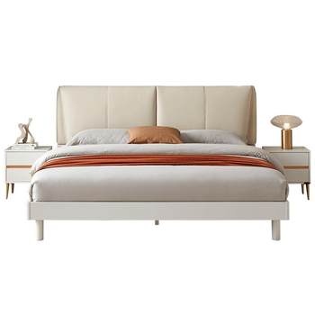 Quanyou Home Modern Simple Double Leather Art Bed Master Bedroom High-end Elephant Ear Soft Package Suspension Bed