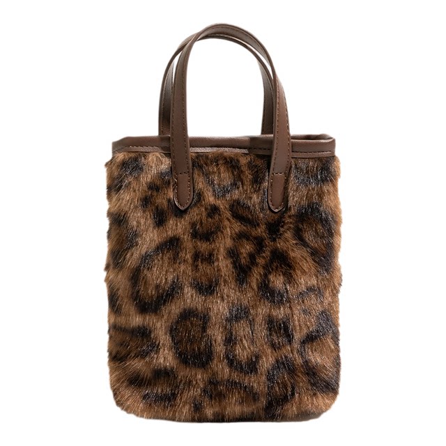 MABULA vintage leopard print plush shoulder bag
