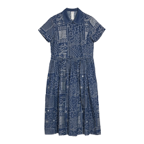 (Flower of the Ocean) puretea tea embroidered cotton shirt dress womens pleated 2024 summer new style