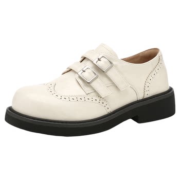 15mins thick heel british style small leather shoes for women