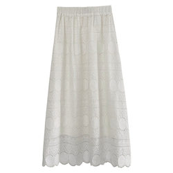 Lace white skirt women's design niche umbrella skirt 2024 new style small high waist slim a-line long skirt