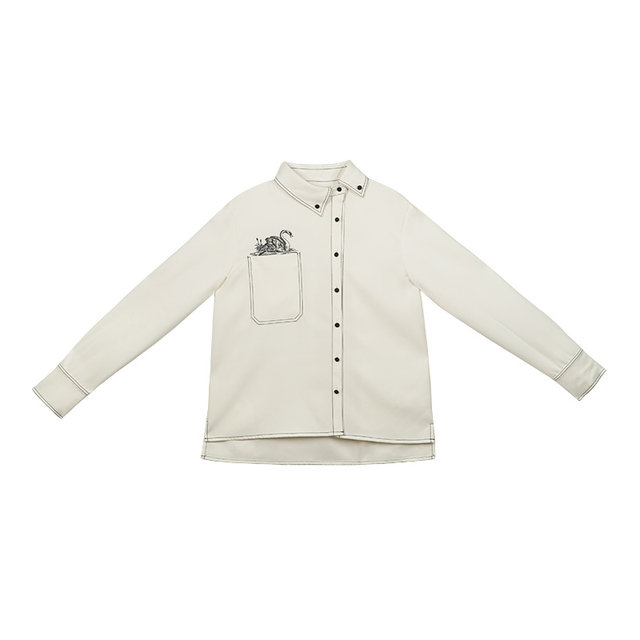 Kamo Original New Niche Fun Small Shirt Women's Exquisite Embroidered Swan Shirt Genderless Retro Top Couple